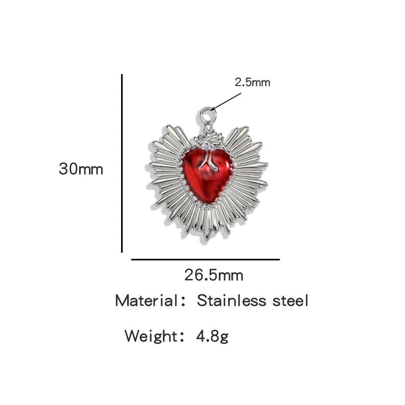 Stainless Steel Retro Style Heart Pendant Oil Dripping Electroplating Craft Bracelet Necklace Diy Accessories
