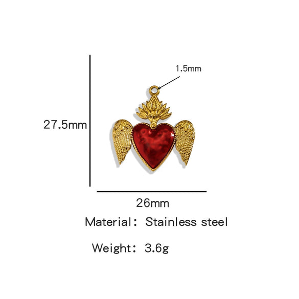 Stainless Steel Retro Style Heart Pendant Oil Dripping Electroplating Craft Bracelet Necklace Diy Accessories
