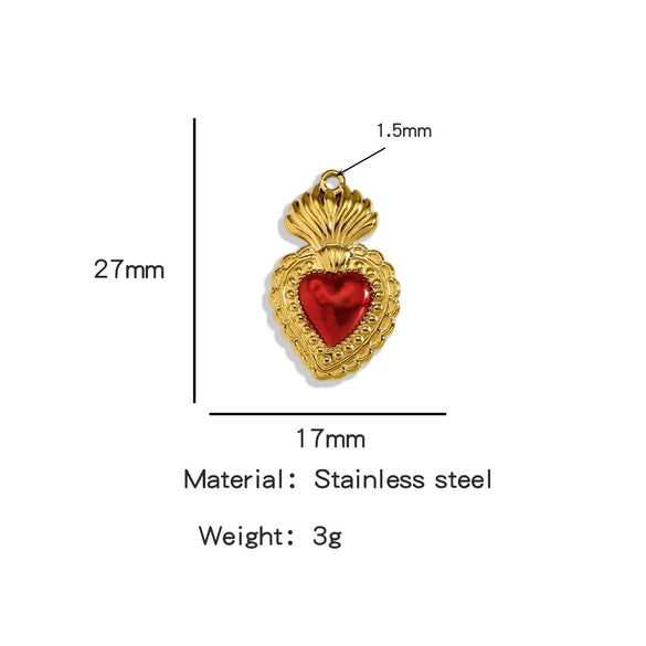 Stainless Steel Retro Style Heart Pendant Oil Dripping Electroplating Craft Bracelet Necklace Diy Accessories
