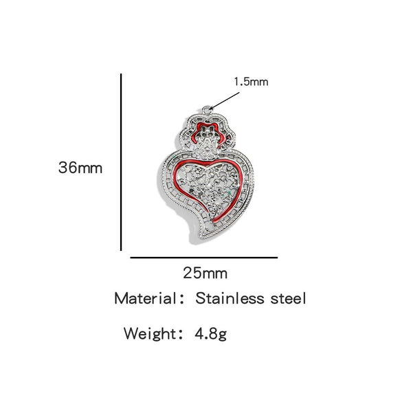 Stainless Steel Retro Style Heart Pendant Oil Dripping Electroplating Craft Bracelet Necklace Diy Accessories