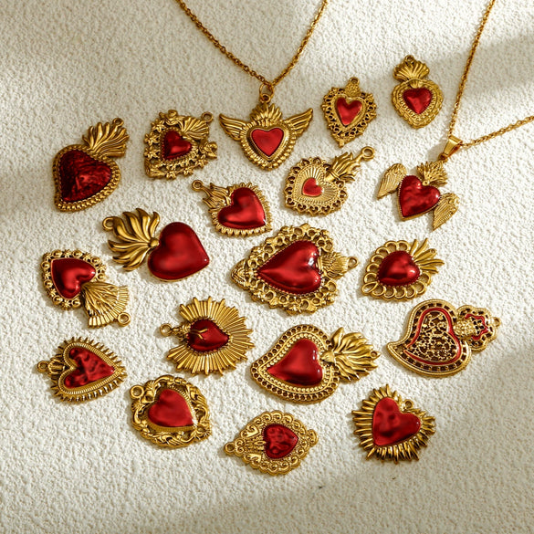 Stainless Steel Retro Style Heart Pendant Oil Dripping Electroplating Craft Bracelet Necklace Diy Accessories