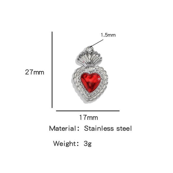 Stainless Steel Retro Style Heart Pendant Oil Dripping Electroplating Craft Bracelet Necklace Diy Accessories