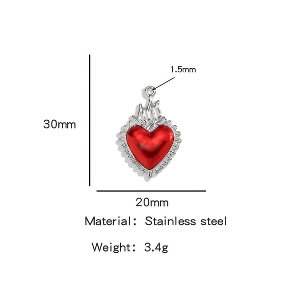 Stainless Steel Retro Style Heart Pendant Oil Dripping Electroplating Craft Bracelet Necklace Diy Accessories