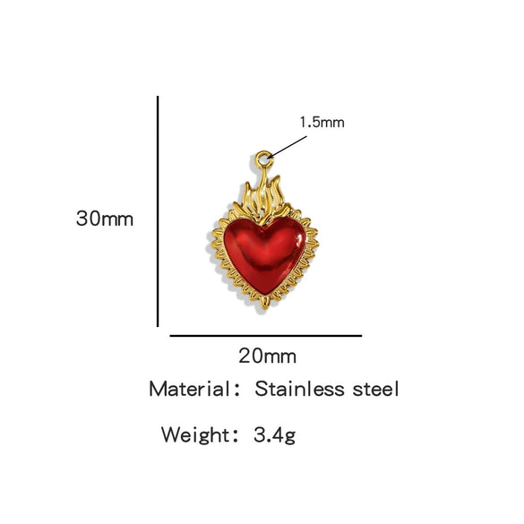 Stainless Steel Retro Style Heart Pendant Oil Dripping Electroplating Craft Bracelet Necklace Diy Accessories