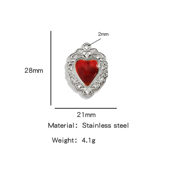Stainless Steel Retro Style Heart Pendant Oil Dripping Electroplating Craft Bracelet Necklace Diy Accessories