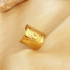 Stainless Steel Retro Wide Face Heart Opening Couple Ring 18K Gold Plated Geometric Design