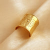 Stainless Steel Retro Wide Face Heart Opening Couple Ring 18K Gold Plated Geometric Design