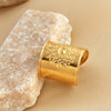 Stainless Steel Retro Wide Face Heart Opening Couple Ring 18K Gold Plated Geometric Design