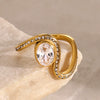 Stainless Steel Rhinestone Irregular Wave Geometric Ring Electroplated For Women