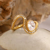 Stainless Steel Rhinestone Irregular Wave Geometric Ring Electroplated For Women