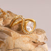 Stainless Steel Rhinestone Irregular Wave Geometric Ring Electroplated For Women