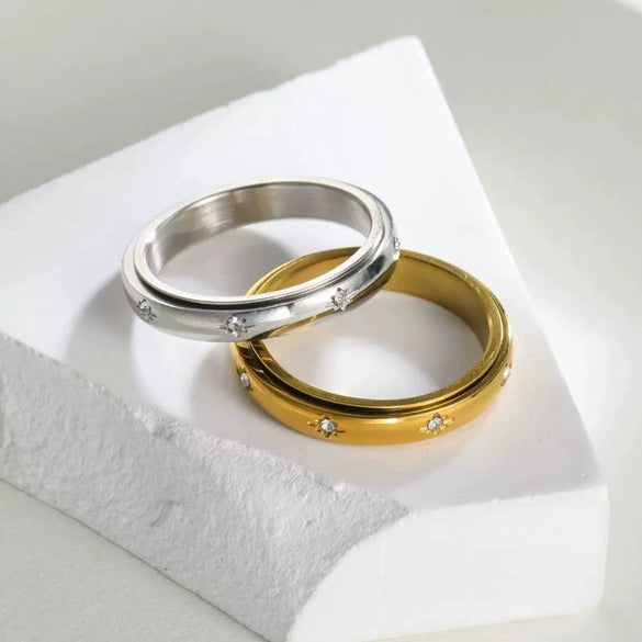 Stainless Steel Rhombus Faceted Electroplated Simple Zircon Ring For Women And Couple