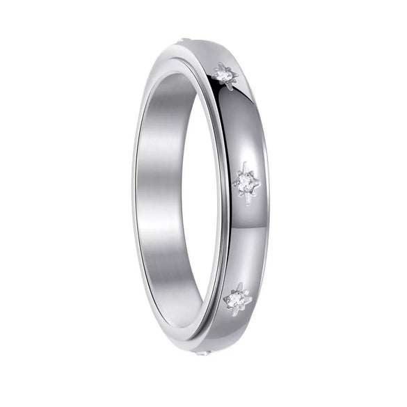 Stainless Steel Rhombus Faceted Electroplated Simple Zircon Ring For Women And Couple