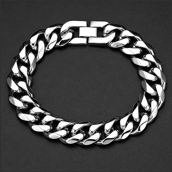 Stainless Steel Rhombus Fruit And Leaf Pattern Thick Cuban Chain Bracelet Polished Retro Punk Jewelry For Men And Women