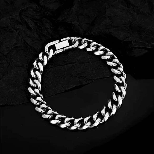 Stainless Steel Rhombus Fruit And Leaf Pattern Thick Cuban Chain Bracelet Polished Retro Punk Jewelry For Men And Women