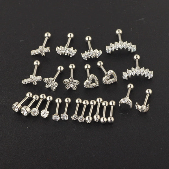 Stainless Steel Rhombus Threaded Piercing Ear Bone Nail Cartilage Earrings Set