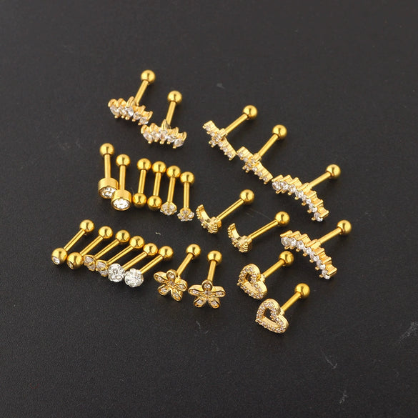 Stainless Steel Rhombus Threaded Piercing Ear Bone Nail Cartilage Earrings Set