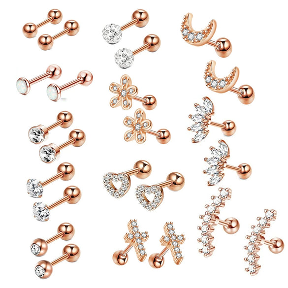 Stainless Steel Rhombus Threaded Piercing Ear Bone Nail Cartilage Earrings Set