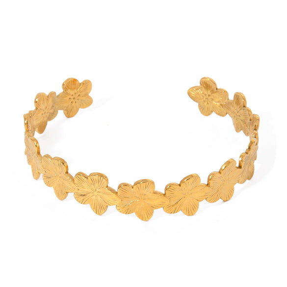 Stainless Steel Rib Flower Opening Bracelet Electroplating Ins Geometric Style Jewelry