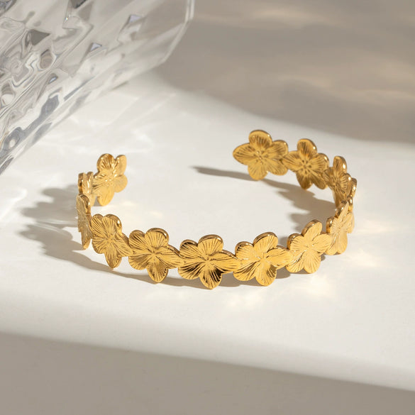 Stainless Steel Rib Flower Opening Bracelet Electroplating Ins Geometric Style Jewelry