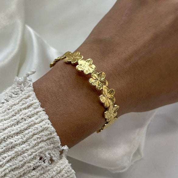 Stainless Steel Rib Flower Opening Bracelet Electroplating Ins Geometric Style Jewelry