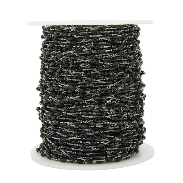 Stainless Steel Rice Bead Chain Black Crystal Multi Sided Beaded Chain Electroplated Handmade