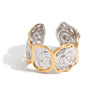 Stainless Steel Ring Geometric Pattern Electroplating Design Gold And Silver Color Matching Hammer Pattern Nonfading Hand Jewelry