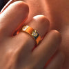 Stainless Steel Ring Geometric Pattern Real Gold Plated Women's