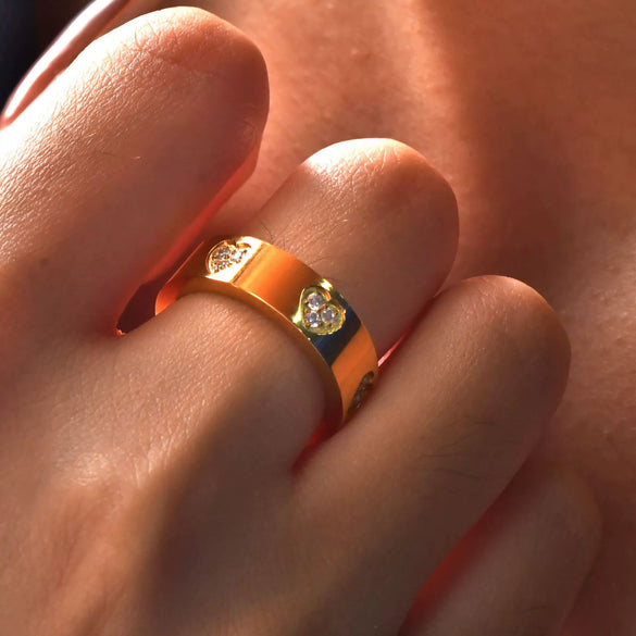 Stainless Steel Ring Geometric Pattern Real Gold Plated Women's