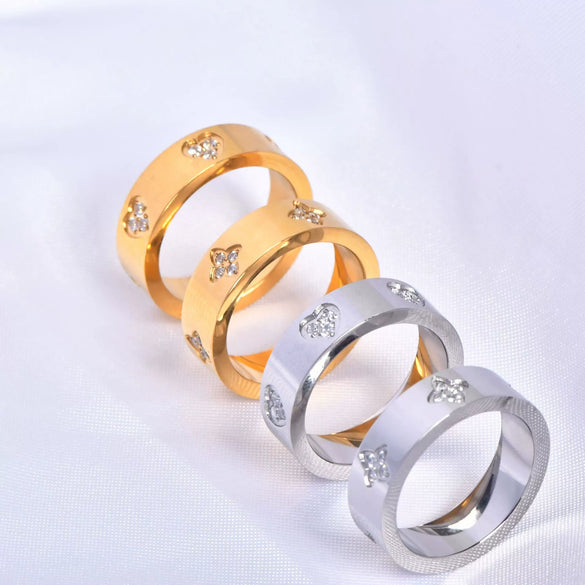 Stainless Steel Ring Geometric Pattern Real Gold Plated Women's