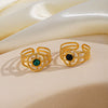 Stainless Steel Ring Geometric Style Malachite Turquoise Obsidian Inlaid Electroplated For Women