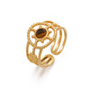 Stainless Steel Ring Geometric Style Malachite Turquoise Obsidian Inlaid Electroplated For Women
