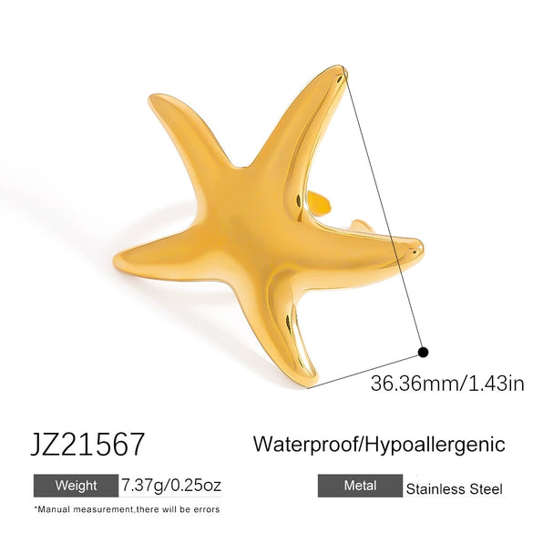 Stainless Steel Ring Gold Plated Animal Zodiac Star Pattern