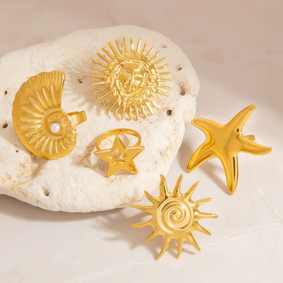 Stainless Steel Ring Gold Plated Animal Zodiac Star Pattern
