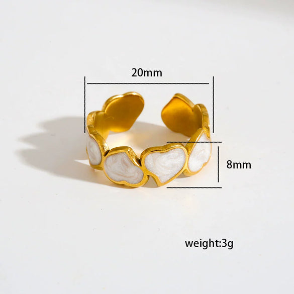 Stainless Steel Ring Gold Plated Round Splicing Open Heart Shape U Shaped Geometric