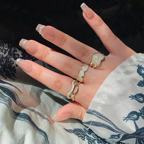 Stainless Steel Ring Gold Plated Round Splicing Open Heart Shape U Shaped Geometric