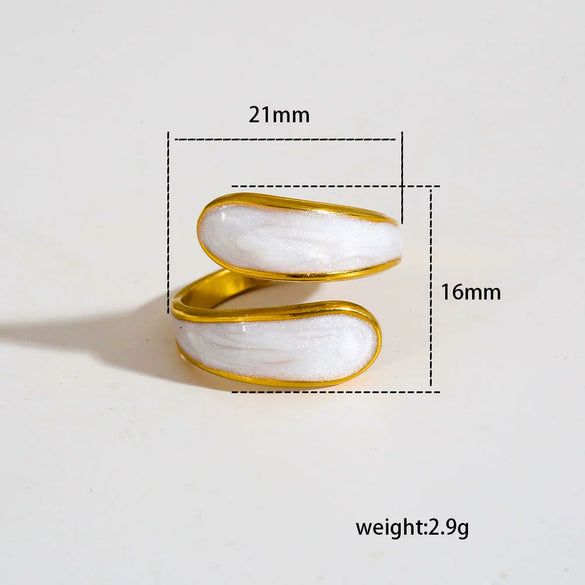 Stainless Steel Ring Gold Plated Round Splicing Open Heart Shape U Shaped Geometric