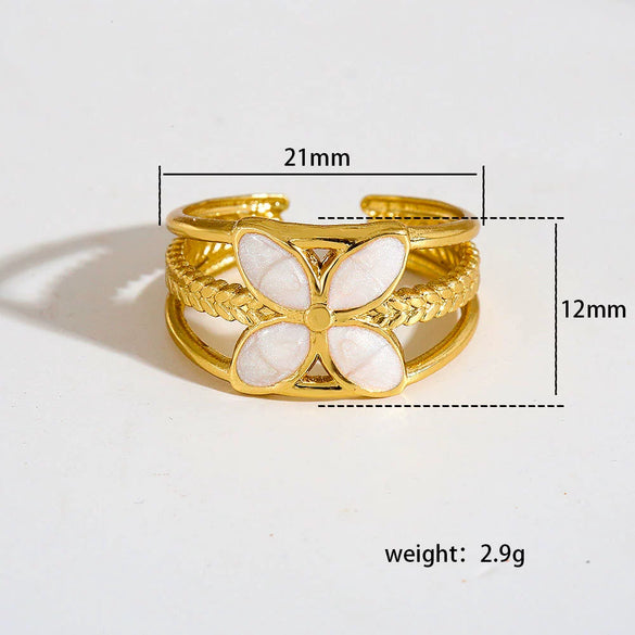 Stainless Steel Ring Gold Plated Round Splicing Open Heart Shape U Shaped Geometric