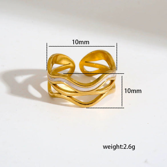 Stainless Steel Ring Gold Plated Round Splicing Open Heart Shape U Shaped Geometric