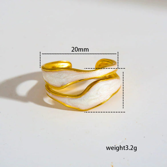 Stainless Steel Ring Gold Plated Round Splicing Open Heart Shape U Shaped Geometric