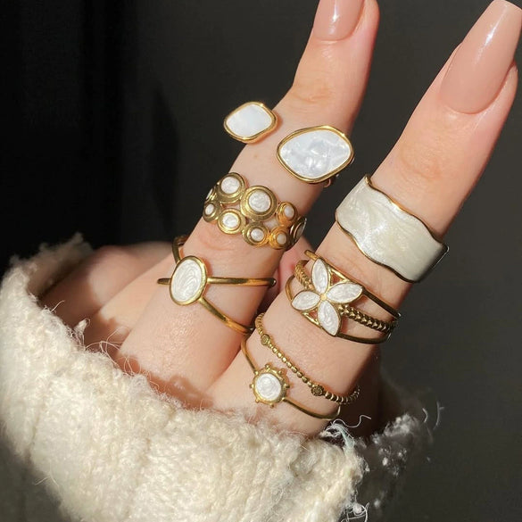 Stainless Steel Ring Gold Plated Round Splicing Open Heart Shape U Shaped Geometric
