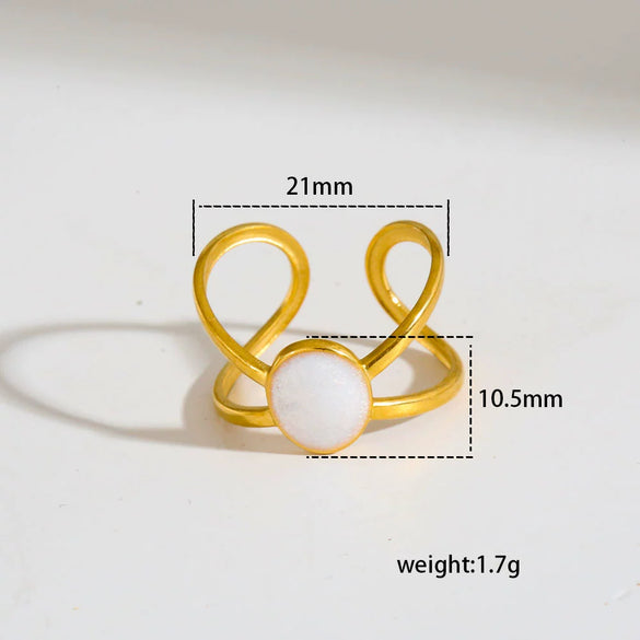 Stainless Steel Ring Gold Plated Round Splicing Open Heart Shape U Shaped Geometric