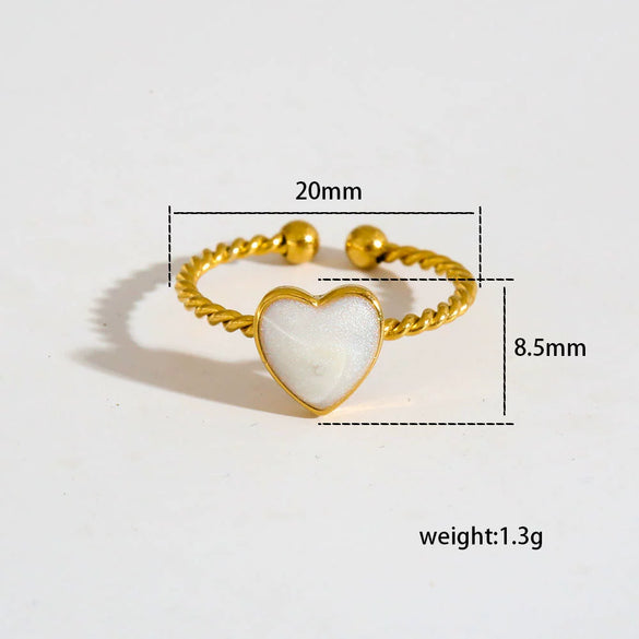 Stainless Steel Ring Gold Plated Round Splicing Open Heart Shape U Shaped Geometric