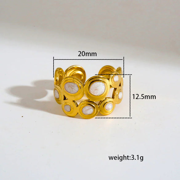 Stainless Steel Ring Gold Plated Round Splicing Open Heart Shape U Shaped Geometric