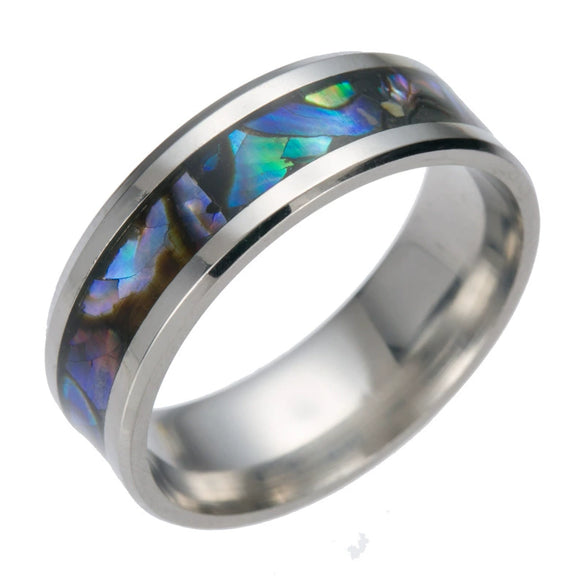Stainless Steel Ring Jewelry Unisex U Shape Polished Inlaid With Imitation Abalone And Shell