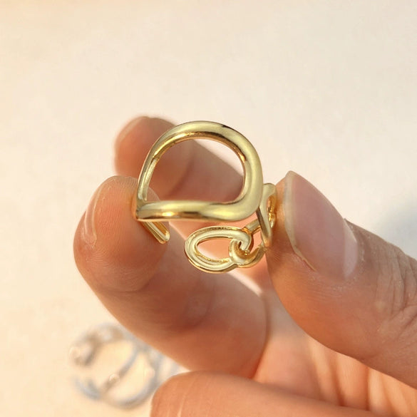 Stainless Steel Ring 18K Gold Plated Heart Shape Hollow Design Light Luxury Highend