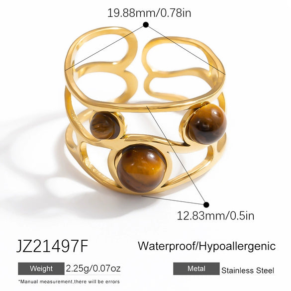 Stainless Steel Ring 18K Gold Plated Natural Stone Geometric Vintage Jewelry