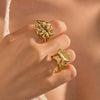 Stainless Steel Ring Light Luxury Women's Geometric Electroplated Golden Flower Pearl Design