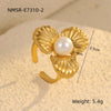 Stainless Steel Ring Light Luxury Women's Geometric Electroplated Golden Flower Pearl Design