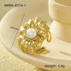 Stainless Steel Ring Light Luxury Women's Geometric Electroplated Golden Flower Pearl Design